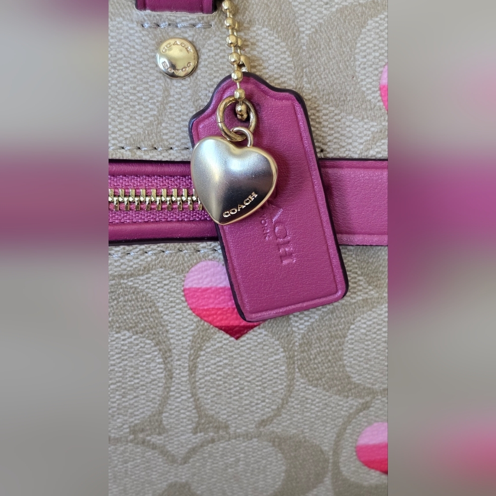 Coach Rowan Pink And Tan Heart Satchel/ Crossbody - Picture 15 of 17